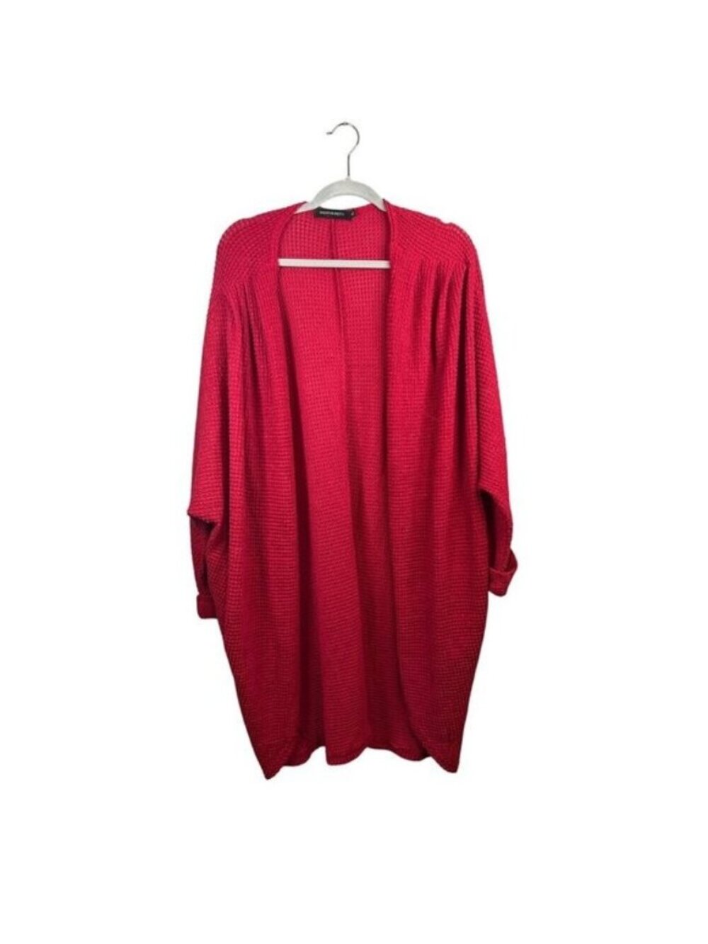 Merokeety Womens Textured Open Front Cardigan XL Red Waffle Knit Lightweight